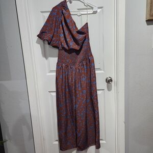 Entro One-Shoulder Dress with Blue Floral Design